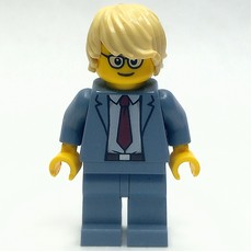 Man, Sand Blue Suit with Red Tie, Tan Hair, Glasses (fig-009569)
