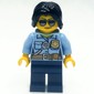 Policewoman, Bright Light Blue Shirt with Radio and Badge, Dark Blue Legs, Black Hair, Sunglasses