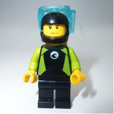 Diver, Man, Black and Lime Wetsuit, Black Helmet and Mask (fig-009583)