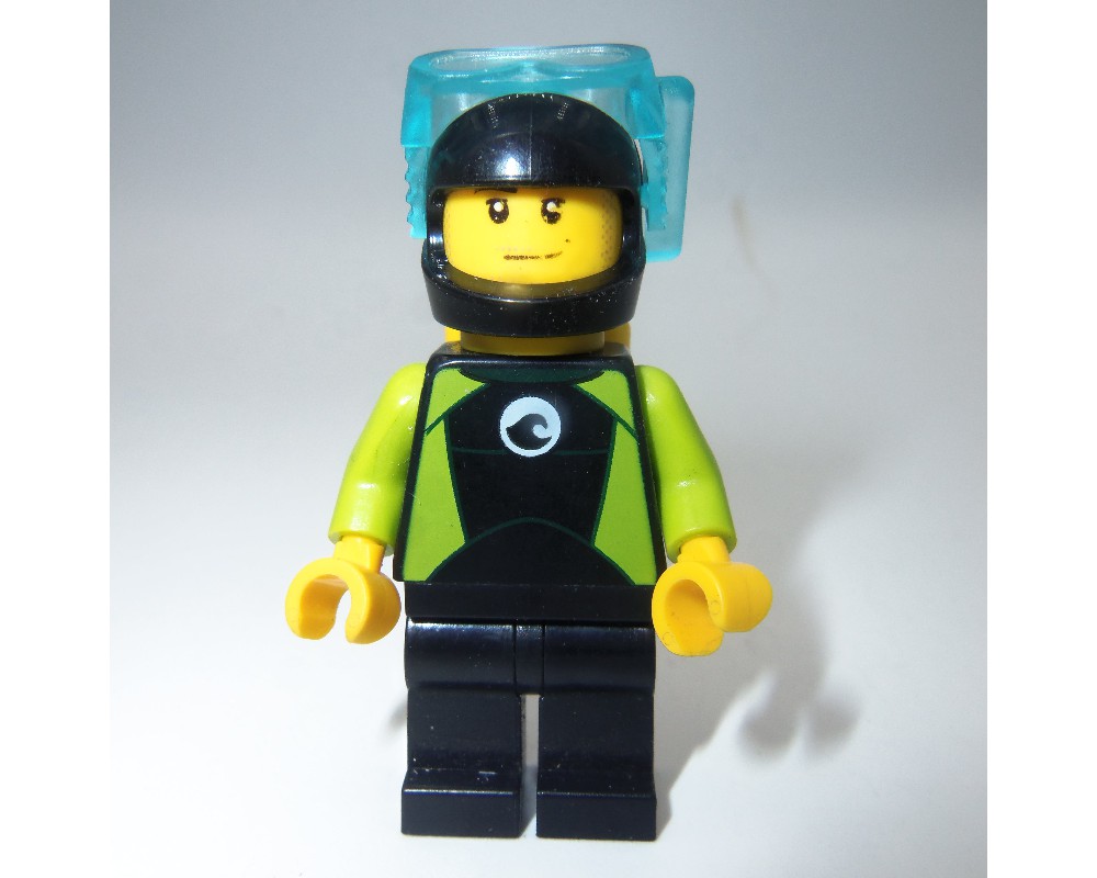 LEGO Set fig-009583 Diver, Man, Black and Lime Wetsuit, Black Helmet ...