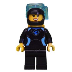 Diver, Woman, Black And Azure Wetsuit, Black Helmet with Mask (fig-009584)