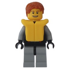 Man, Black and Light Bluish Gray Wetsuit, Dark Orange Hair, Yellow Life Vest (fig-009591)