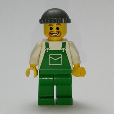 Man, Green Overalls, Dark Bluish Gray Hat, Goatee Beard (fig-009594)