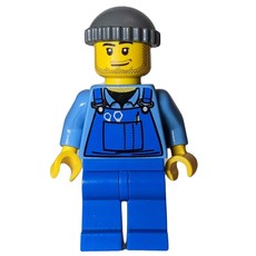 Man, Blue Overalls over Shirt, Blue Legs, Dark Bluish Gray Hat, Stubble (fig-009600)
