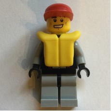 Lifeguard, Black and Gray Wetsuit, Red Cap, Yellow Life Vest (fig-009602)