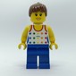 Woman, White Vest with Stars, Blue Legs, Reddish Brown Hair