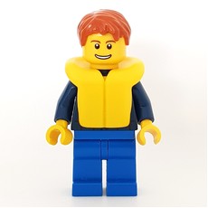 Man, Dark Blue Plaid Shirt, Blue Legs, Dark Orange Hair, Yellow Life Vest (fig-009608)