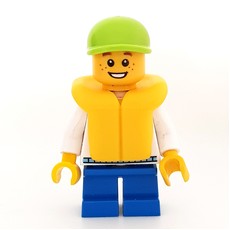 Boy, White and Blue Hoodie, Short Blue Legs, Lime Cap (3626b Head) (fig-009609)