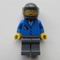 Pilot, Blue Jacket with Plane Logo and Blue Tie, Dark Bluish Gray Helmet with Visor, Silver Sunglasses