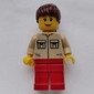 Woman, Tan Shirt with Two Pockets, Red Legs, Reddish Brown Hair