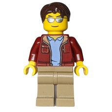 Man, Open Dark Red Jacket, Dark Tan Legs, Dark Brown Hair, Silver Sunglasses (fig-009620)