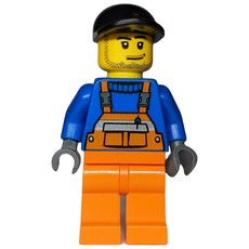 Ground Crew, Orange Overalls over Blue Sweater, Black Cap, Stubble (fig-009622)