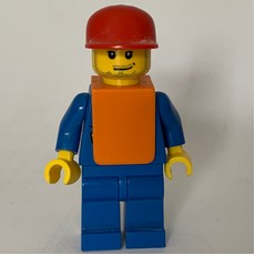 Ground Crew, Blue Suit with Tie and Plane Logo, Red Cap, Orange Vest, Stubble (fig-009623)