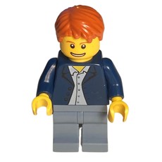 Man, Open Dark Blue Jacket, Dark Bluish Gray Legs, Dark Orange Hair (fig-009627)