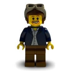 Man, Open Dark Blue Jacket, Reddish Brown Legs, Helmet and Goggles (fig-009628)