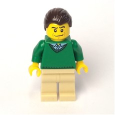 Man, Green V-Neck Sweater, Tan Legs, Dark Brown Hair (fig-009631)