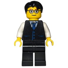 Man, Black Vest and Tie, Black Legs, Black Hair, Glasses (fig-009633)