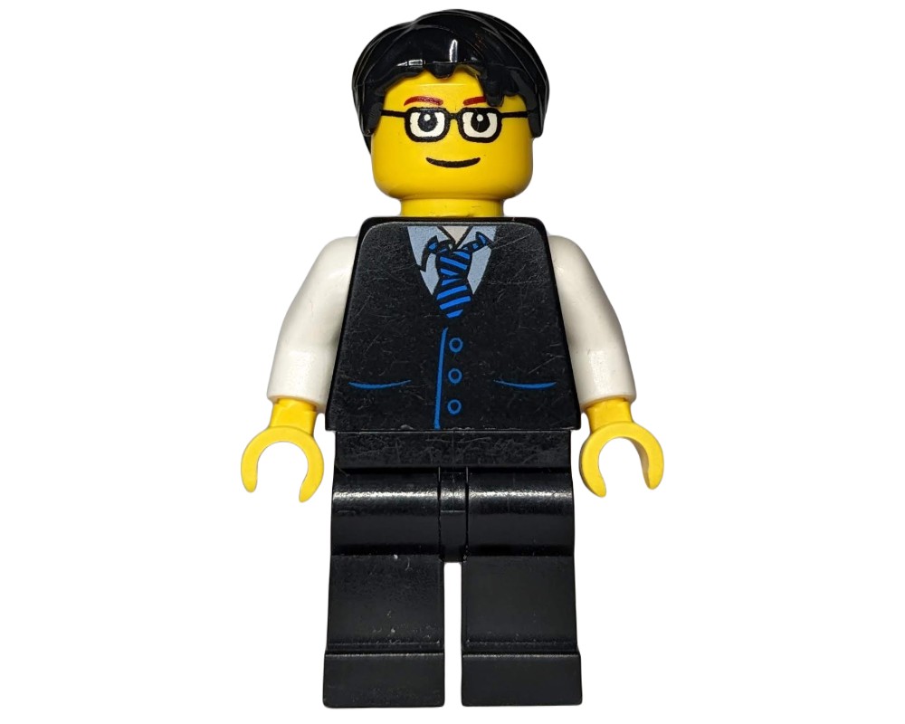 LEGO Set fig-009633 Man, Black Vest and Tie, Black Legs, Black Hair ...