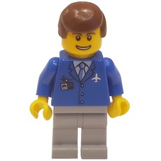 Airline Worker, Blue Jacket with Tie and Plane Logo, Light Bluish Gray Legs, Reddish Brown Hair (fig-009636)