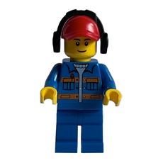 Ground Crew, Blue Jacket with Orange Stripes, Red Cap with Ear Defenders (fig-009642)