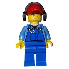 Ground Crew, Blue Overalls over Shirt, Red Cap with Ear Defenders, Stubble (fig-009643)