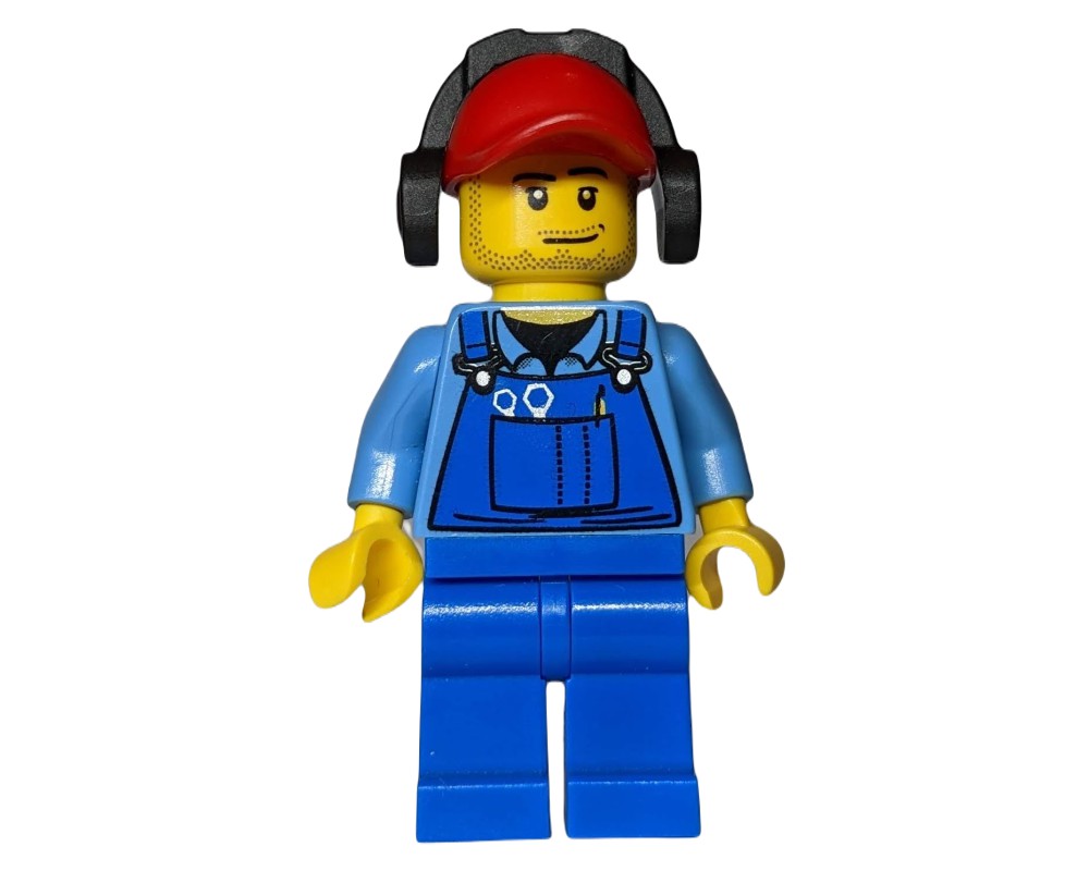 LEGO Set fig-009643 Ground Crew, Blue Overalls over Shirt, Red Cap 