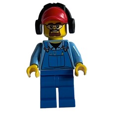 Ground Crew, Blue Overalls over Shirt, Red Cap with Ear Defenders, Safety Glasses and Goatee Beard (fig-009644)