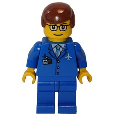Airline Worker, Blue Suit with Tie and Plane Logo, Reddish Brown Hair, Glasses (fig-009649)