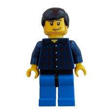 Man, Dark Blue Plaid Shirt, Blue Legs, Black Hair, Stubble (fig-009650)