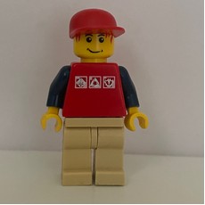 Man, Red Top with Dark Blue Arms, Tan Legs, Red Cap (fig-009651)