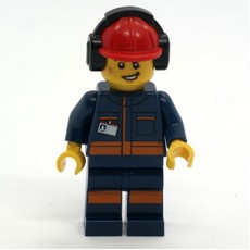 Ground Crew, Dark Blue Jumpsuit, Red Hard Hat with Ear Defenders (fig-009653)