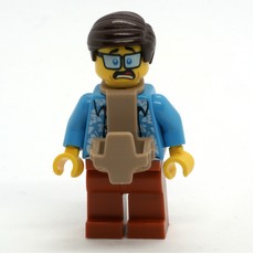 Man, Open Dark Azure Hawaiian Shirt, Dark Orange Legs, Dark Brown Hair, Baby Carrier (fig-009656)