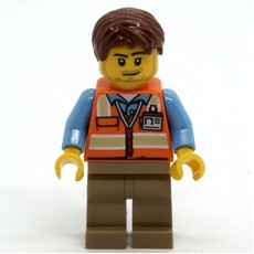Ground Crew, Orange Safety Vest, Dark Tan Legs, Reddish Brown Hair (fig-009658)