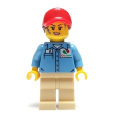 Ground Crew, Medium Blue Shirt with Octan Logo, Tan Legs, Red Cap with Hair (fig-009661)