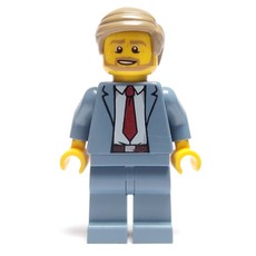 Man, Sand Blue Suit with Red Tie, Dark Tan Hair, Beard (fig-009663)