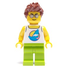 Man, White Tank Top with Windsurfer, Lime Legs, Reddish Brown Hair, Silver Sunglasses (fig-009665)