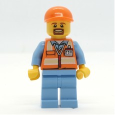 Ground Crew, Orange Safety Vest, Medium Blue Legs, Orange Cap, Goatee Beard (fig-009670)