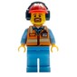 Ground Crew, Orange Safety Vest, Medium Blue Legs, Red Hard Hat with Ear Defenders, Goatee Beard