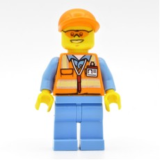 Ground Crew, Orange Safety Vest, Medium Blue Legs, Orange Cap, Orange Safety Glasses (fig-009681)