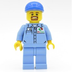 Ground Crew, Medium Blue Shirt with Octan Logo, Medium Blue Legs, Blue Cap, Goatee Beard (fig-009682)