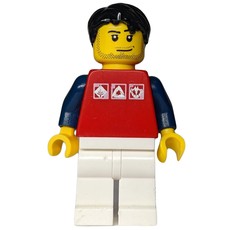 Man, Red Top with Dark Blue Arms, White Legs, Black Hair, Stubble (fig-009686)