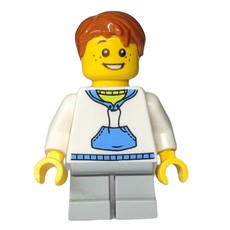 Boy, White and Blue Hoodie, Short Light Bluish Gray Legs, Dark Orange Hair (fig-009688)