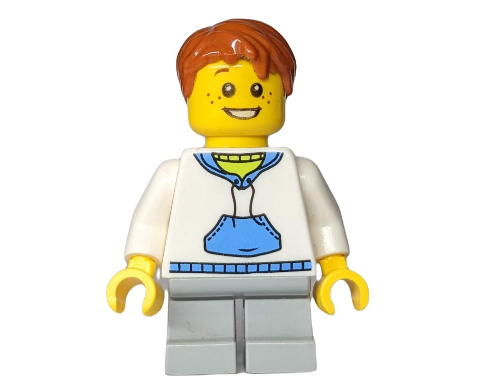 LEGO Set fig-009688 Boy, White and Blue Hoodie, Short Light Bluish 