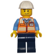 Ground Crew, Orange Safety Vest, Dark Blue Legs, White Hard Hat, Stubble (fig-009694)