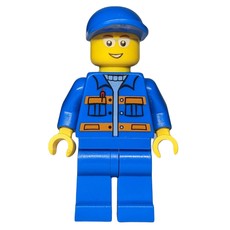Ground Crew, Blue Jumpsuit with Orange Stripes and Pockets, Blue Cap, Glasses (fig-009700)