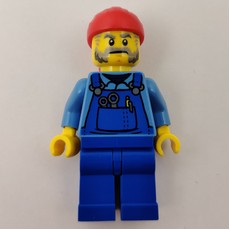 Man, Blue Overalls over Shirt, Red Bandana (fig-009705)