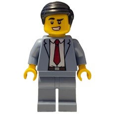 Man, Sand Blue Suit with Red Tie, Black Hair (fig-009707)