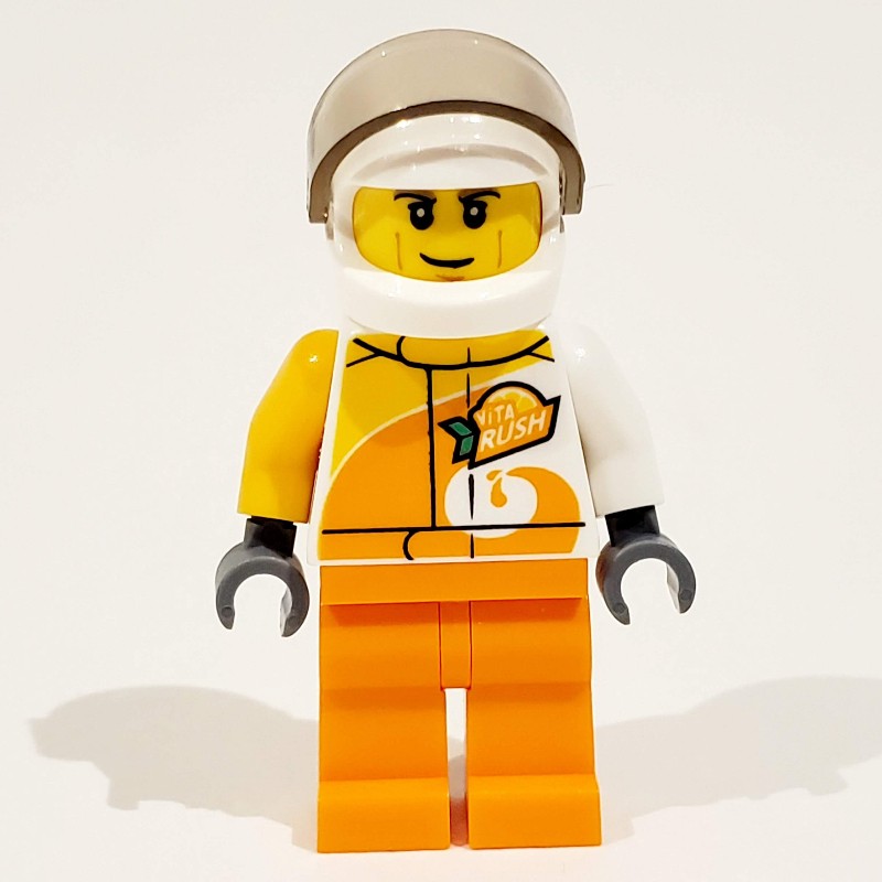 LEGO Set fig-009715 Racer, White and Orange Jumpsuit with 'VITA RUSH ...