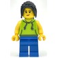 Woman, Lime Hoodie, Blue Legs, Black Hair