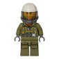 Volcano Explorer, Man, Olive Green Jumpsuit with Straps, White Hard Hat with Visor, Breathing Apparatus, Airtanks, Stubble